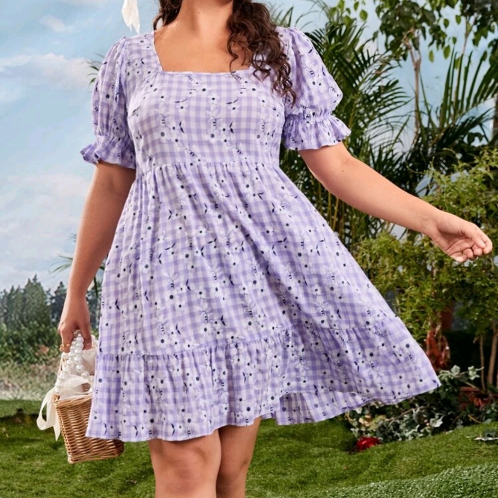 🌸3 for 20$🌸 SHEIN Curve Ruffle Floral and Gingham Dress on Lilac